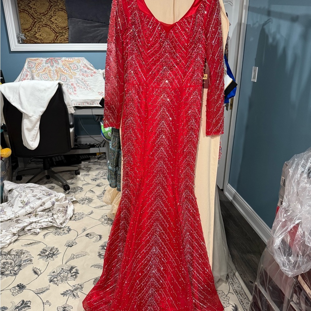 Red Sequin Embellished Cocktail Gown